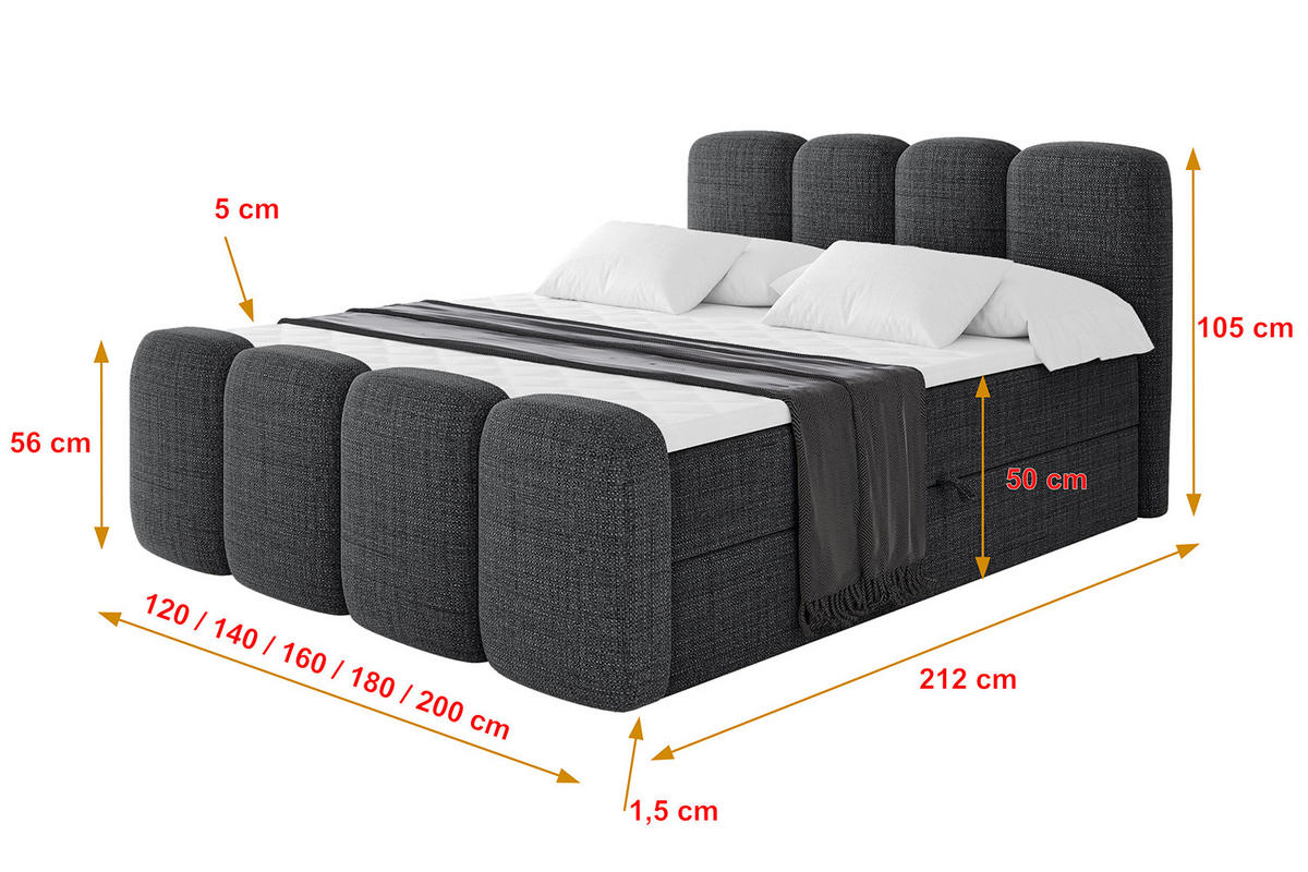 AMERICKÁ postel s matrací H4 a roštem – NINA-Z – 120 × 200 cm – černá - černá, kompozitní dřevo (120/200cm) - ALTDECOR
