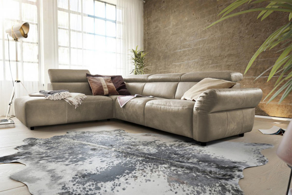 ECKSOFA MOTOR. SITZVORZUG RISO Grau Leder - Schwarz/Grau, Leder (263/240cm) - KAWOLA