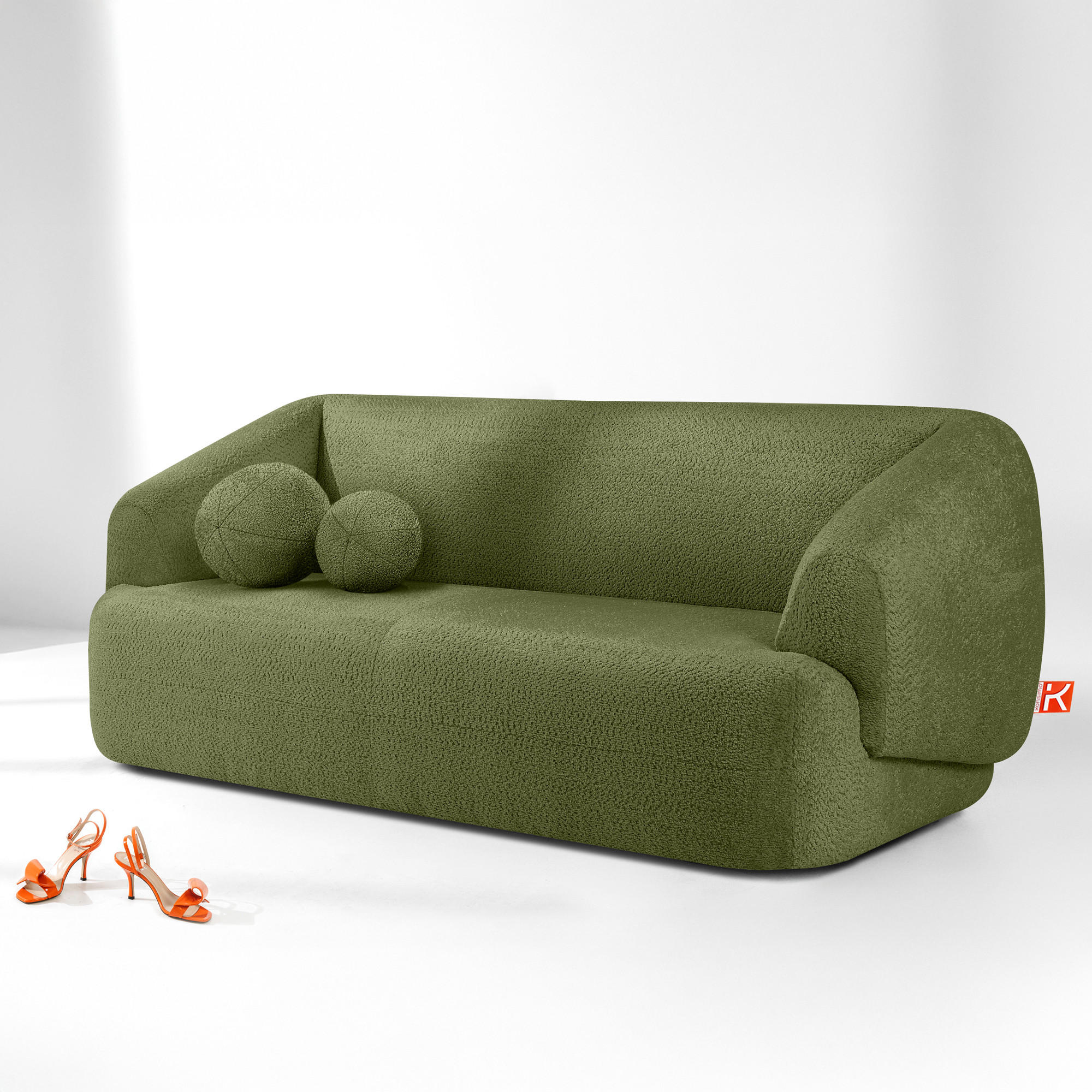 EINZELSOFA VIRA, Oliv, Chenille - Schwarz/Olivgrün, Holz/Holzwerkstoff (210/84/100cm) - KONSIMO®