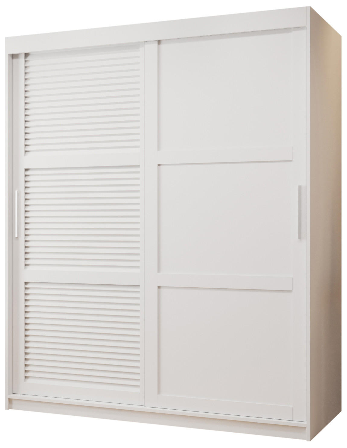 SCHWEBETÜRENSCHRANK 200/150/62 2-türig - Silberfarben/Weiß, Holz/Kunststoff (150/200/62cm) - MÖBEL KRYSPOL