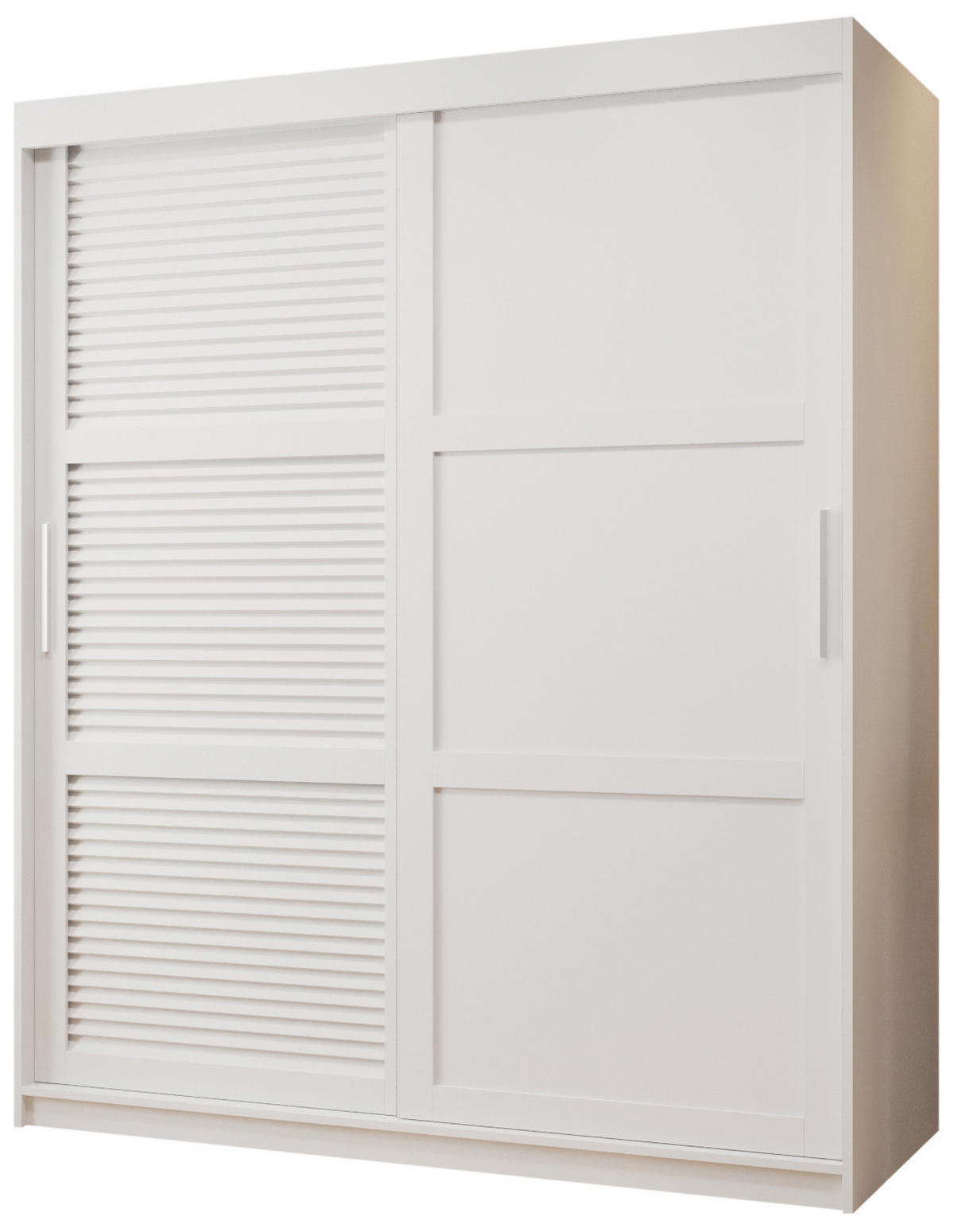 SCHWEBETÜRENSCHRANK 200/150/62 2-türig - Silberfarben/Weiß, Holz/Kunststoff (150/200/62cm) - MÖBEL KRYSPOL