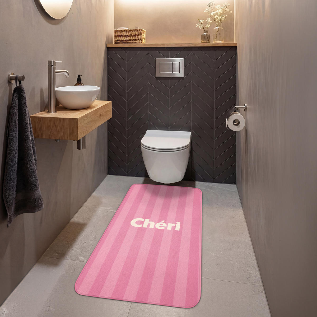 WC PŘEDLOŽKA Pruhované - růžové - Chéri 60x120 cm - růžová, textil/plast (60/1cm) - OnlyWow