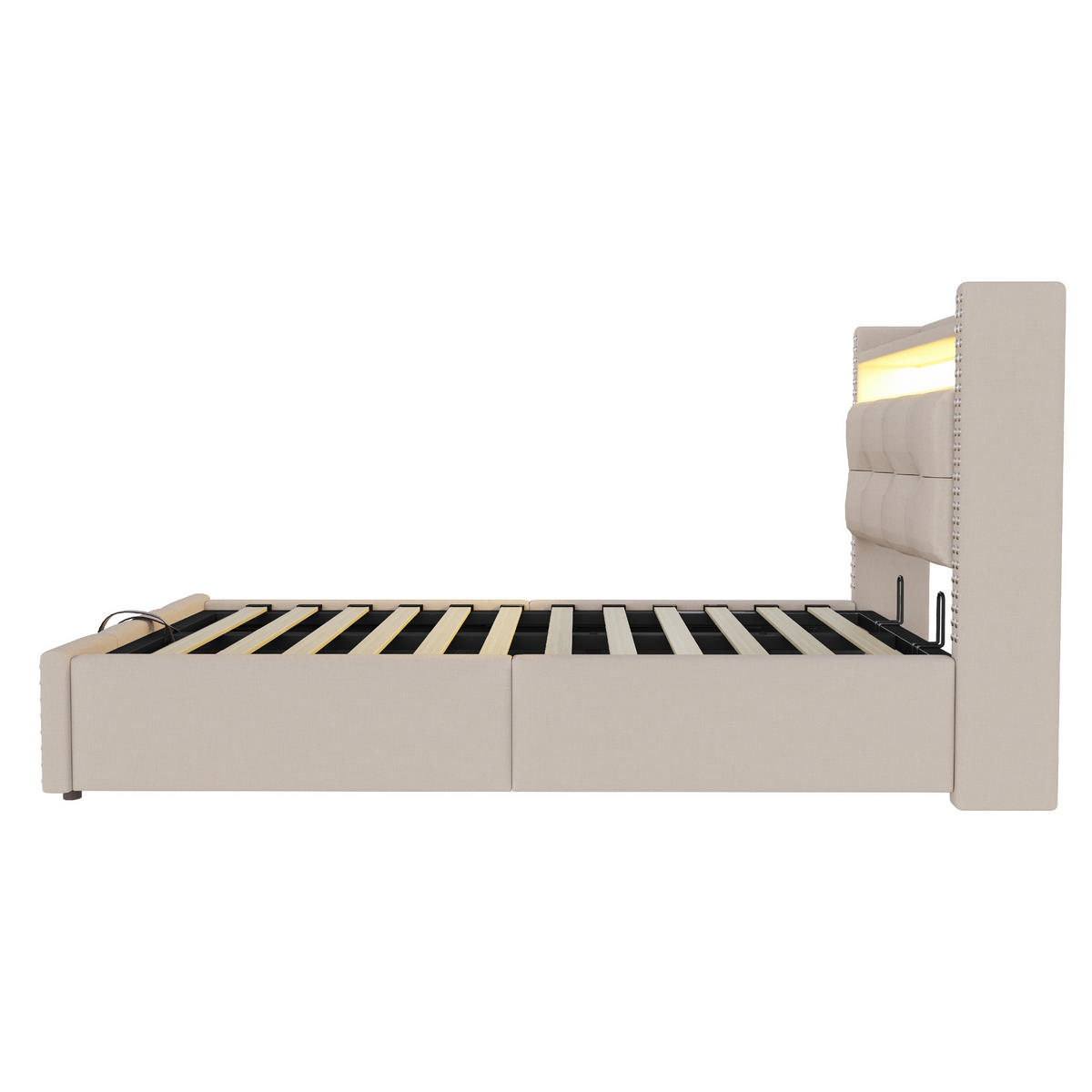 POLSTERBETT 90/200 cm Beige mit LED-Beleuchtung und USB-Steckdose - Beige, Textil (90/200cm) - OKWISH