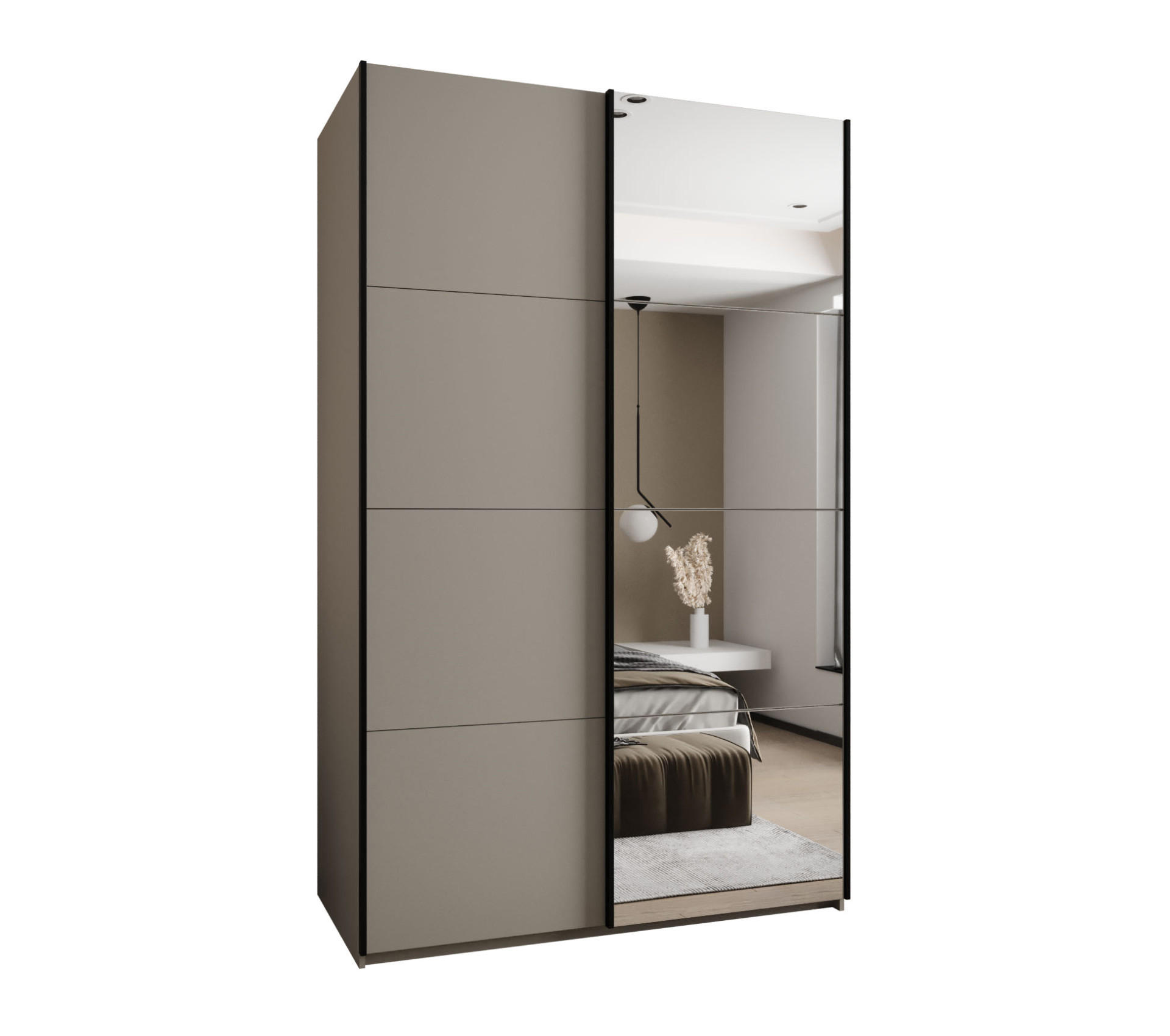 Abiks Möbel SCHWEBETÜRENSCHRANK Kaschmir, Kaschmir, Schwarz 150cm × 64cm × 245cm