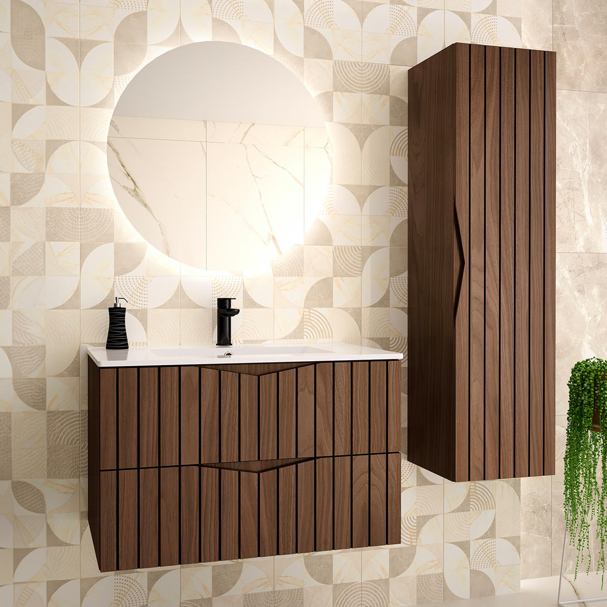 BADMÖBEL 80cm Siena 2er-Set Holz und Schwarz - Schwarz, Holzwerkstoff (80/50/45.8cm) - Petits-meubles