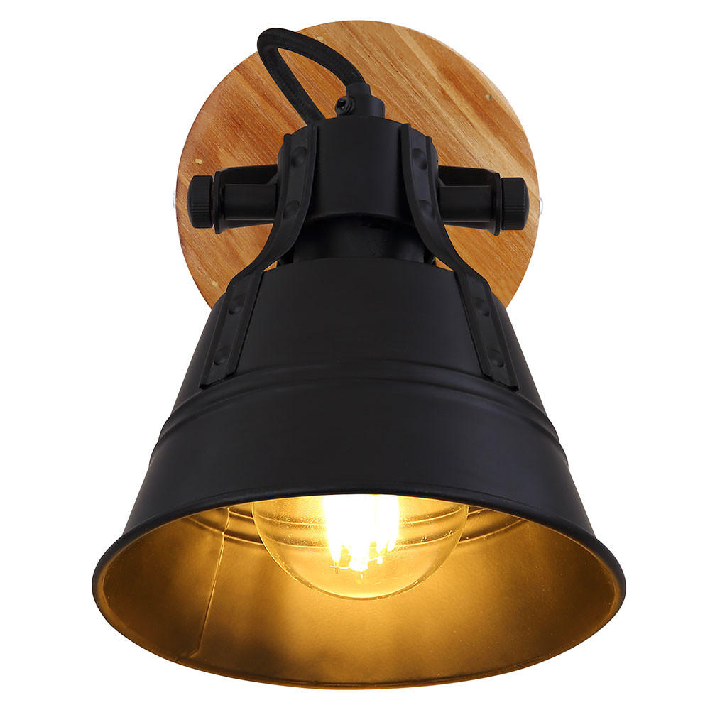 LED WANDLEUCHTE GÜNTHER Schwarz - Schwarz, Holz (14/18/17cm) - Globo Lighting