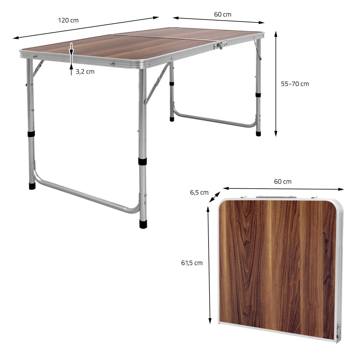 CAMPINGTISCH - Braun, Holzwerkstoff (120/60/70cm) - ECD-Germany
