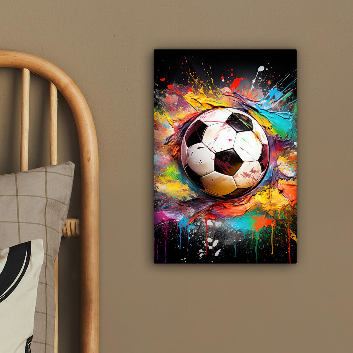 LEINWANDBILD Fußball - Farbe - Farben - Schwarz - Weiß 20x30 cm - Weiß, Textil (20/30cm) - MuchoWow