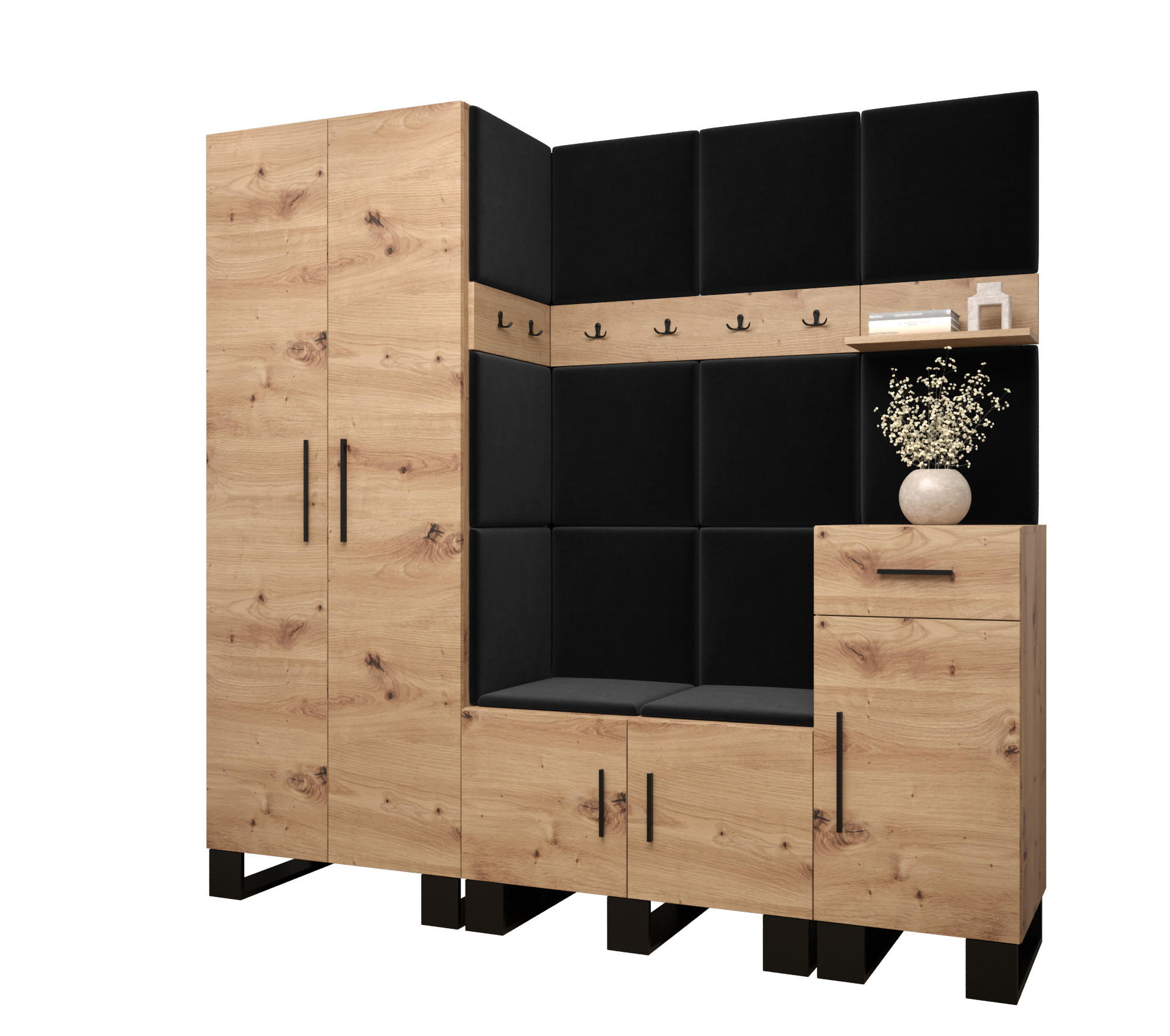Abiks Möbel Garderoben-Set Eiche Artisan, Dunkelgrau 200x196x45.6 cm