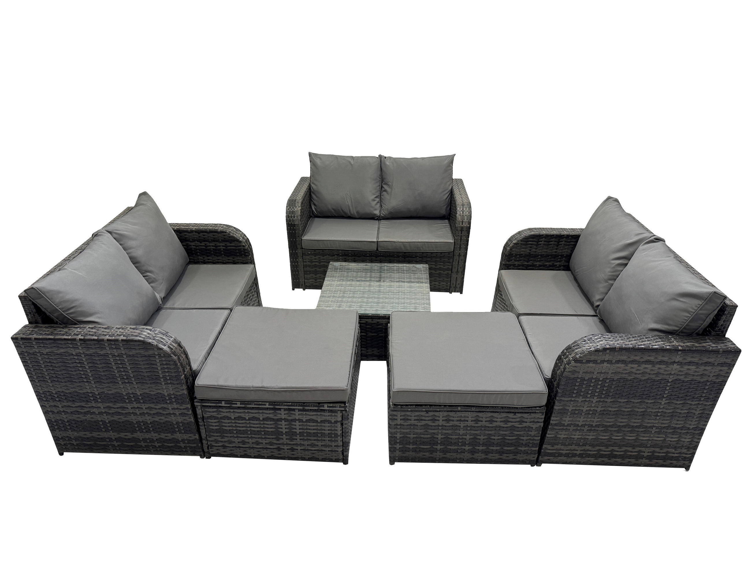 GARTENMÖBEL SET mit COUCHTISCH Polyrattan Dunkelgrau 8-Sitzer - Dunkelgrau/Grau, Glas/Kunststoff - Fimous