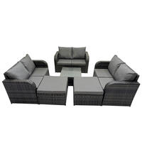 GARTENMÖBEL SET mit COUCHTISCH Polyrattan Dunkelgrau 8-Sitzer - Dunkelgrau/Grau, Glas/Kunststoff - Fimous