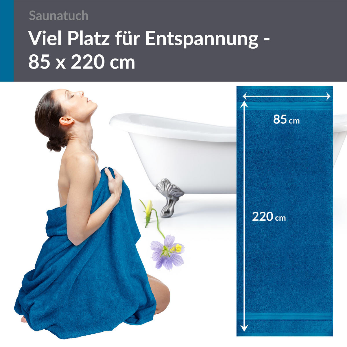 SAUNATUCH Linz Petrol Blau 85x220 cm - Petrol, Textil (85/220cm) - Lashuma