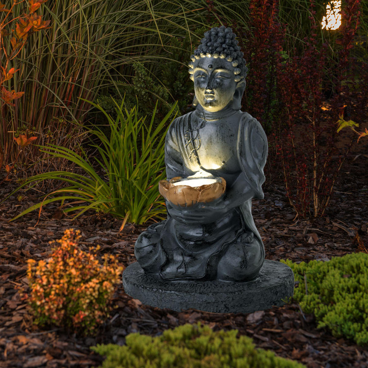 LED AUSSENLEUCHTE Buddha Grau 2er Set - Grau, Kunststoff (18/18/28cm) - Globo Lighting