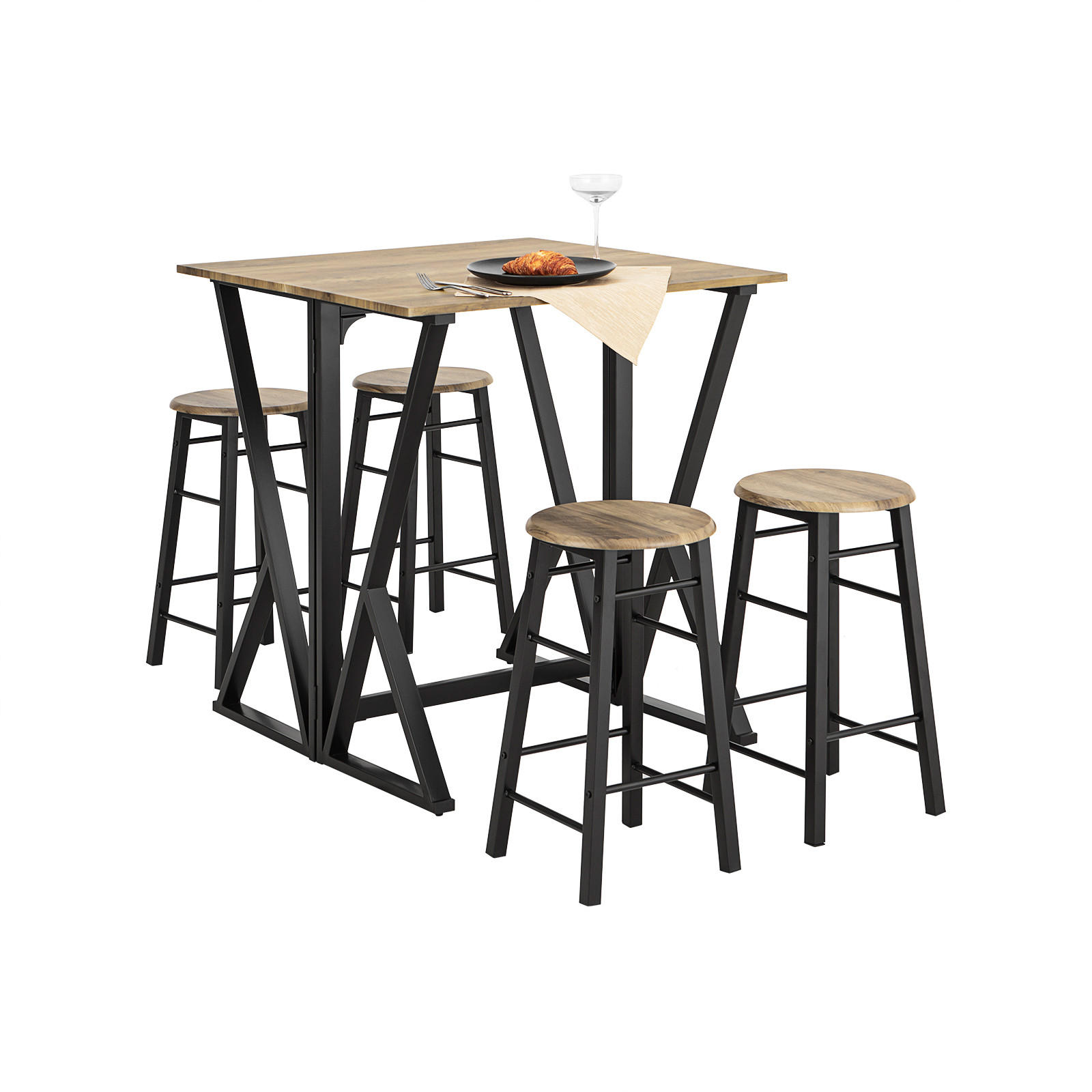 ESSTISCH + 4 x STÜHLE - Naturfarben, Holzwerkstoff/Metall (80/89/80cm) - SoBuy