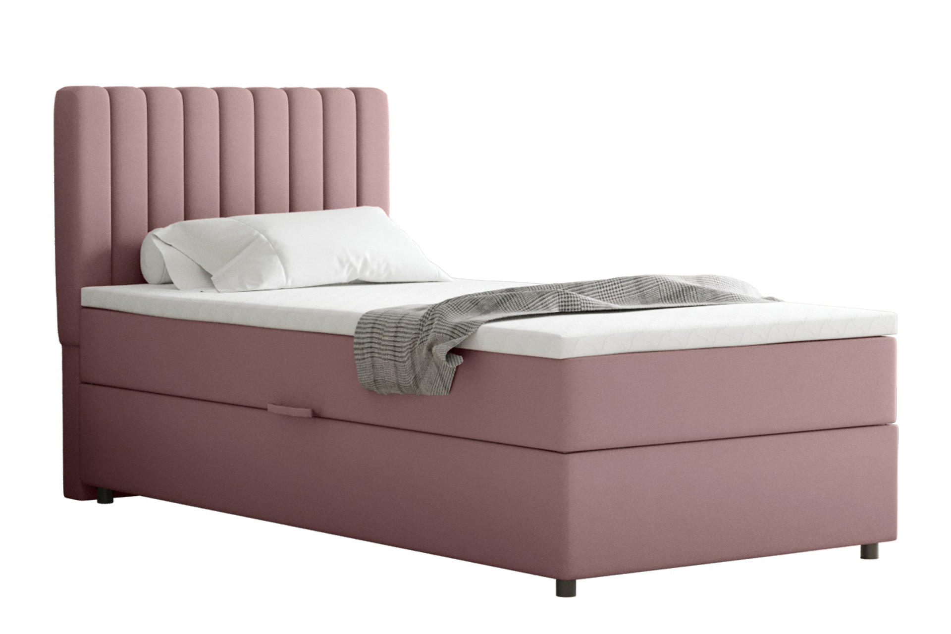 BOXBETT Everest 90 x 200 cm Einzelbett mit hochwertiger Bonell-Matratze und Topper - Rosa, Holz (90/200cm) - Panda Möbel