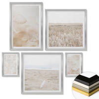 WANDBILDER 5er Set - 50x50 cm & 20x30 cm & 40x60 cm Silberner Rahmen - Modische Pastelltexturen - Silberfarben, Kunststoff (40/60cm) - ArtPrintCave