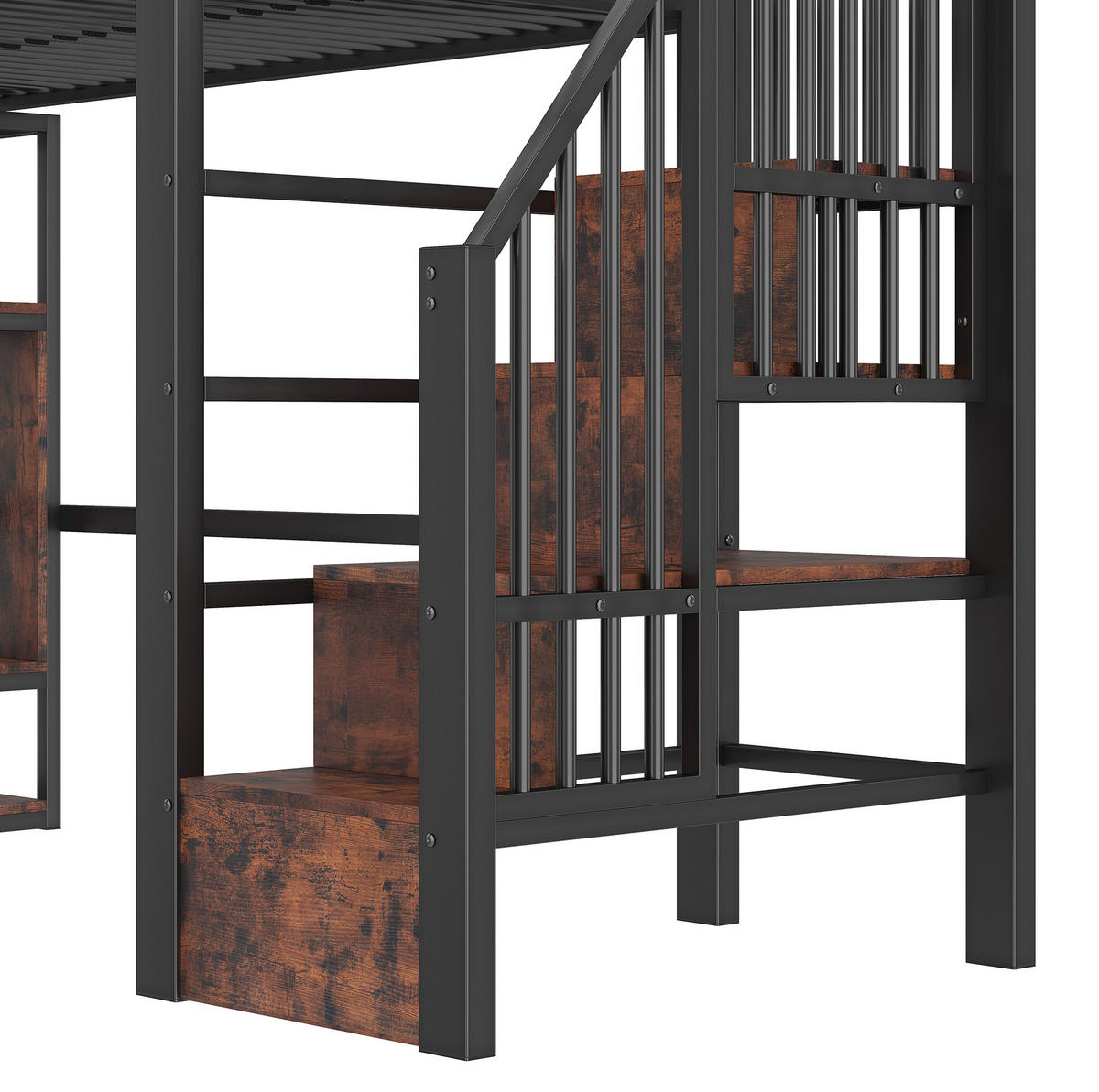 HOCHBETT aus Metall und MDF 90x200 cm Schwarz mit Stauraumtreppe und LED-Beleuchtung - Schwarz, Metall (90/200cm) - IVMEU