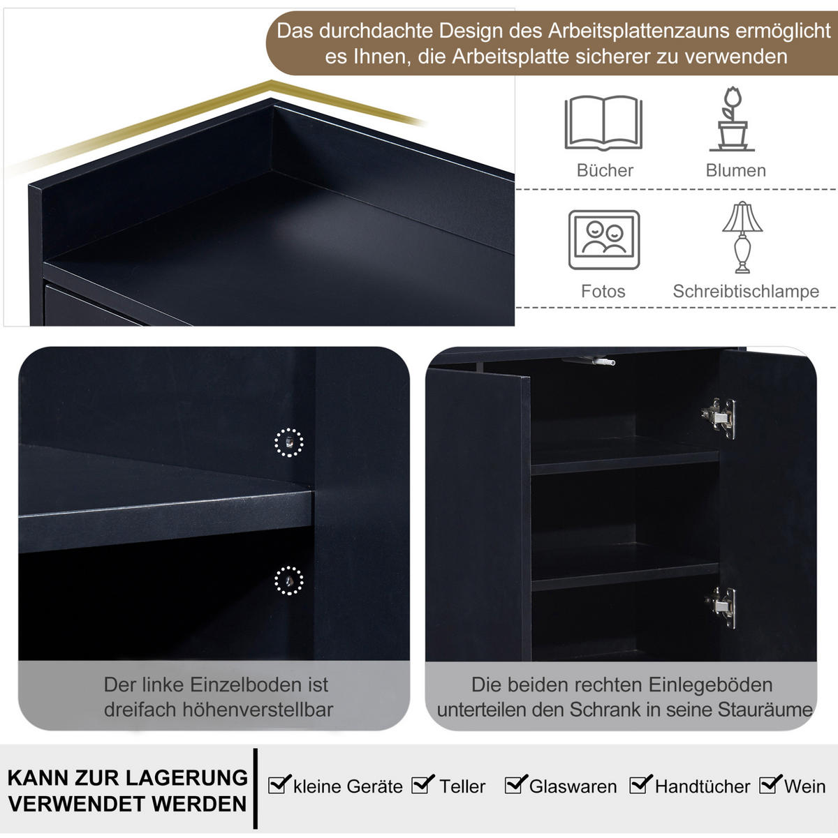 SIDEBOARD 120/30/80 cm schwarz aus Spanplatte mit 4 Türen - Schwarz, Holzwerkstoff (120/80/30cm) - OKWISH
