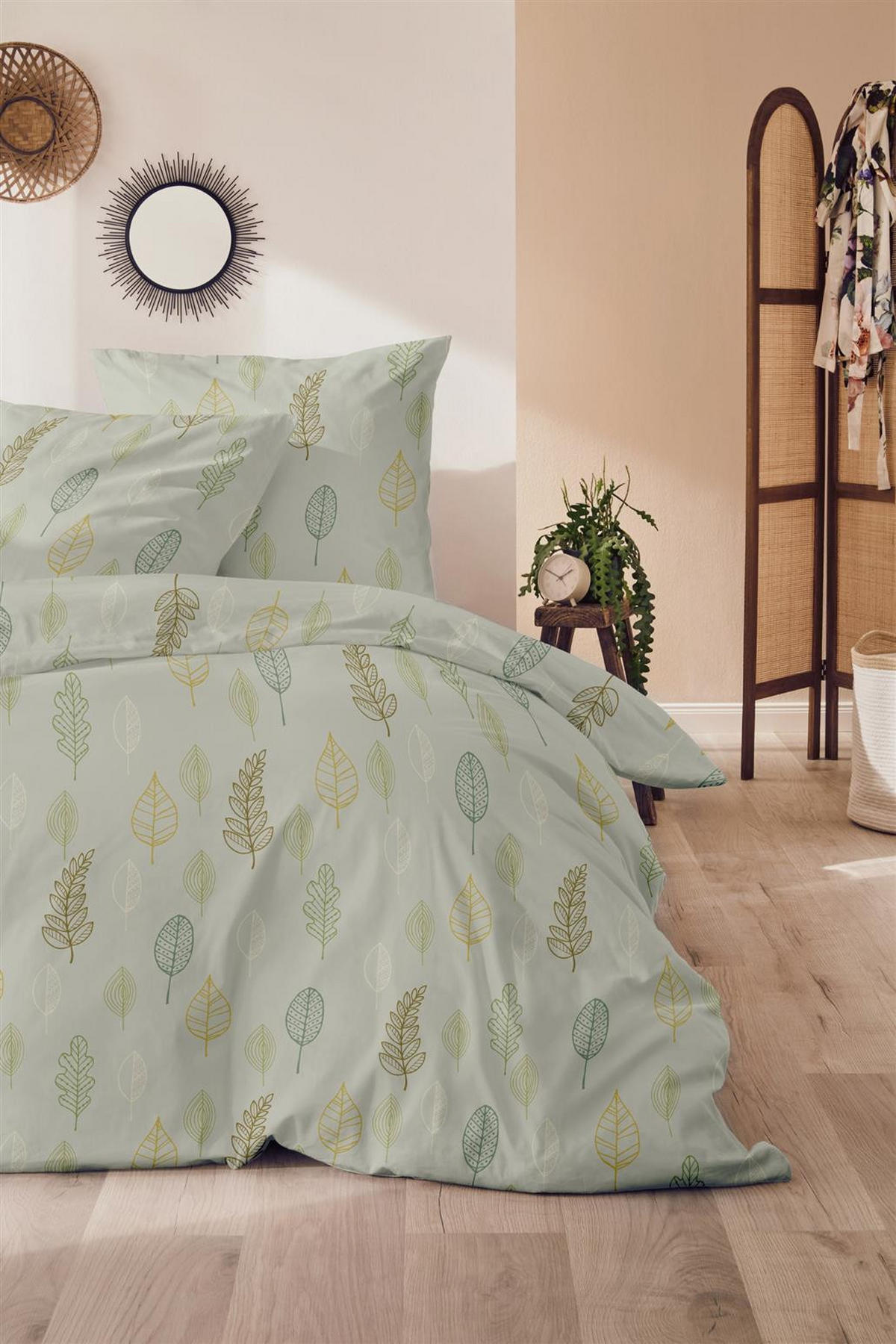 BIBER-BETTWÄSCHE 135x200 aus 100% Baumwolle - Winter Bettbezug Warm kuschelig - Floral Grün - Grün, Textil (135/200cm) - Carpe Sonno