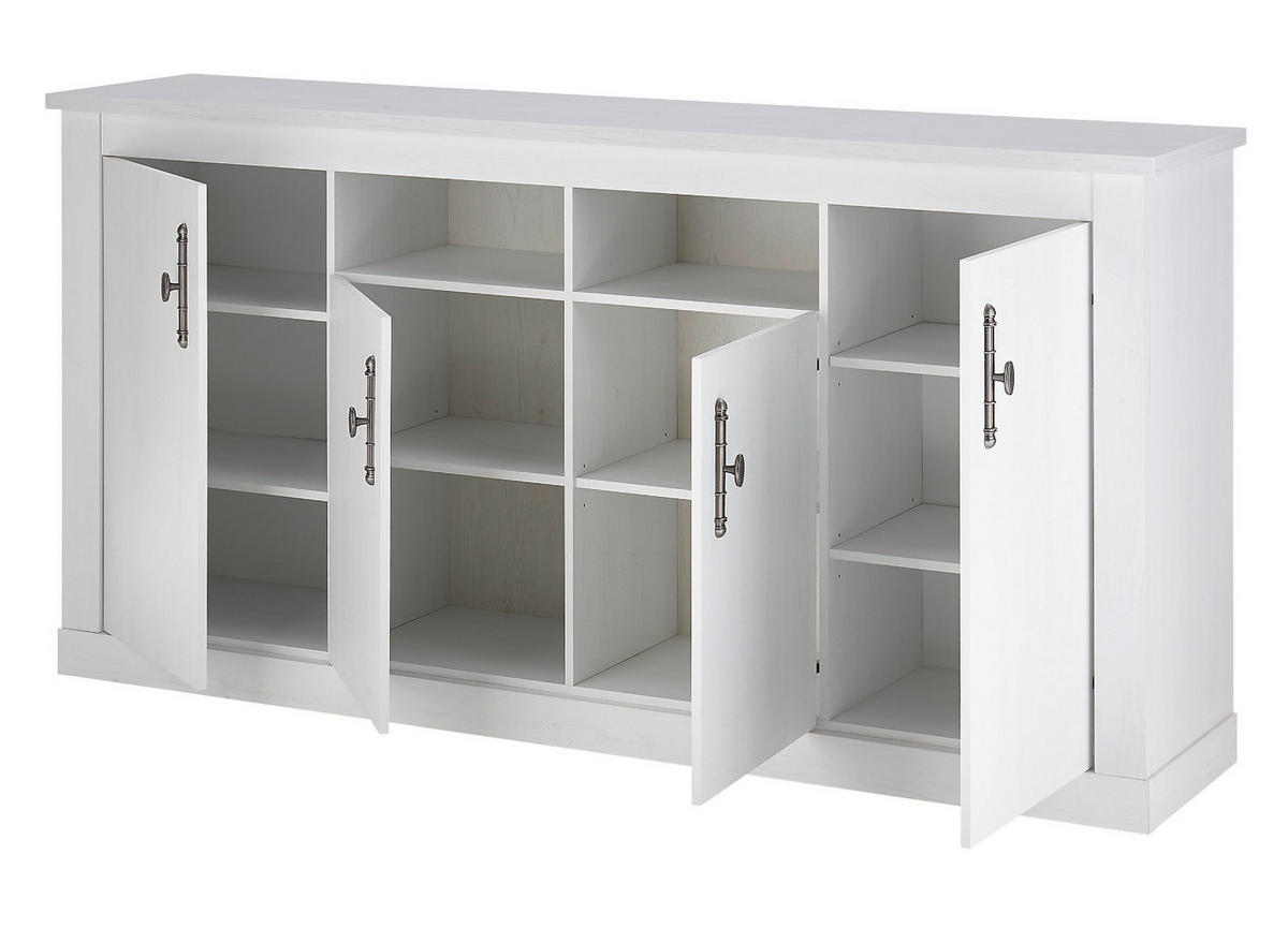 SIDEBOARD weiß Pinie Landhaus, Kommode 201 cm, Soft-Close-Funktion - Weiß, Holzwerkstoff/Kunststoff (200/104/45cm) - Furn.Design