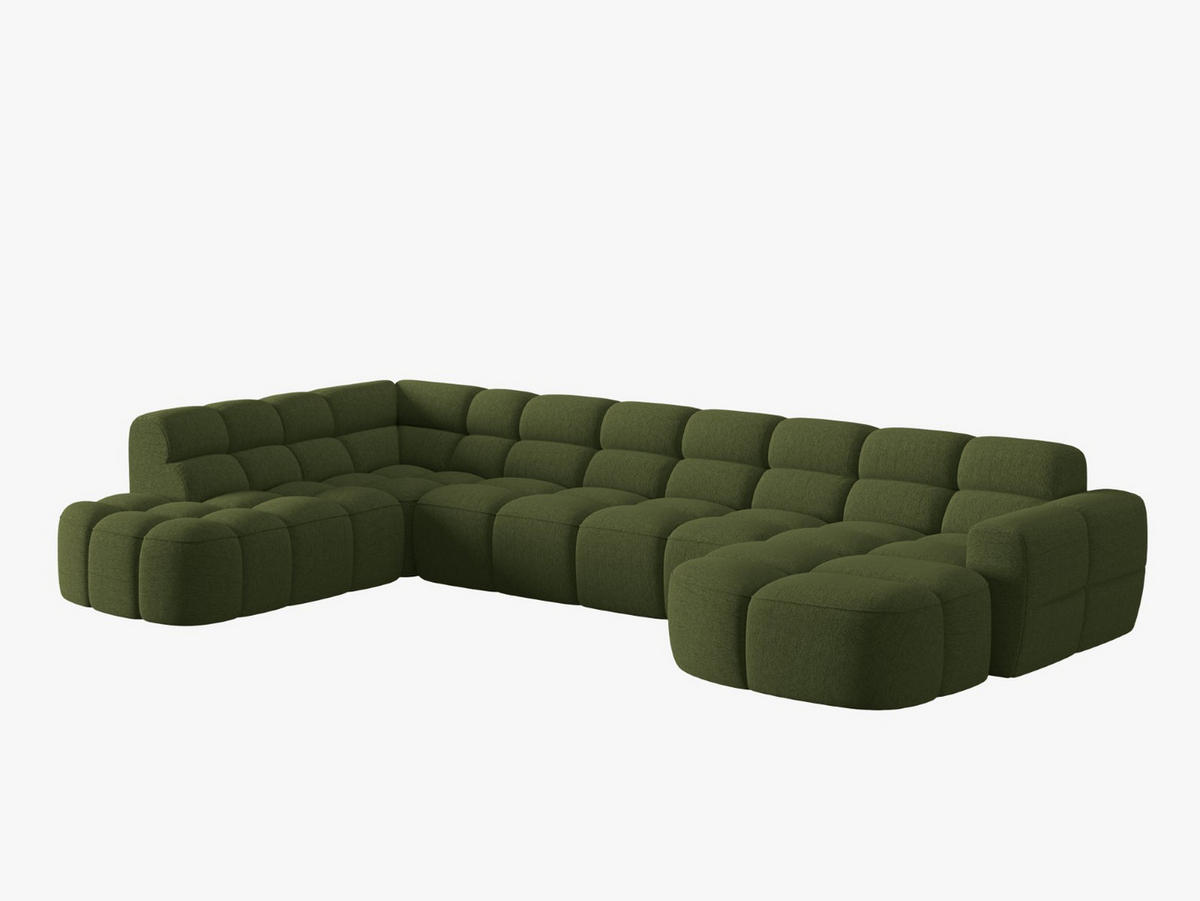 PANORAMASOFA links Lisa aus strukturiertem Stoff grün meliert 7 Sitzplätze - Grün, Textil (234/77/387cm) - Micadoni