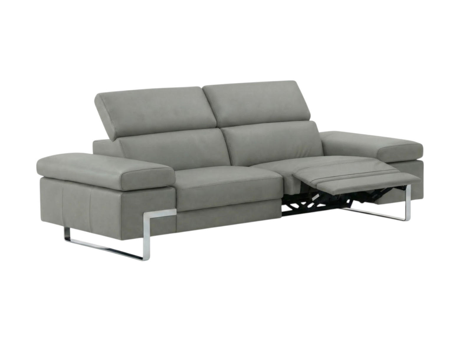3-SITZER Sofa Opera Echtleder mit 1 x Relaxfunktion Perlgrau - Hellgrau, Leder/Metall (223/75/109cm)
