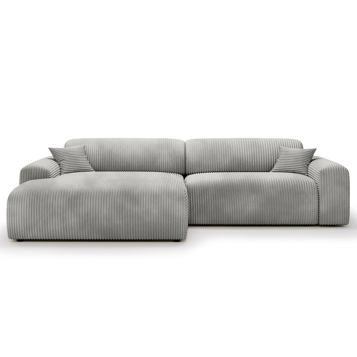 ECKSOFA mit Longchair - Cord - Silberfarben/Schwarz, Kunststoff/Textil (284/178cm) - home24