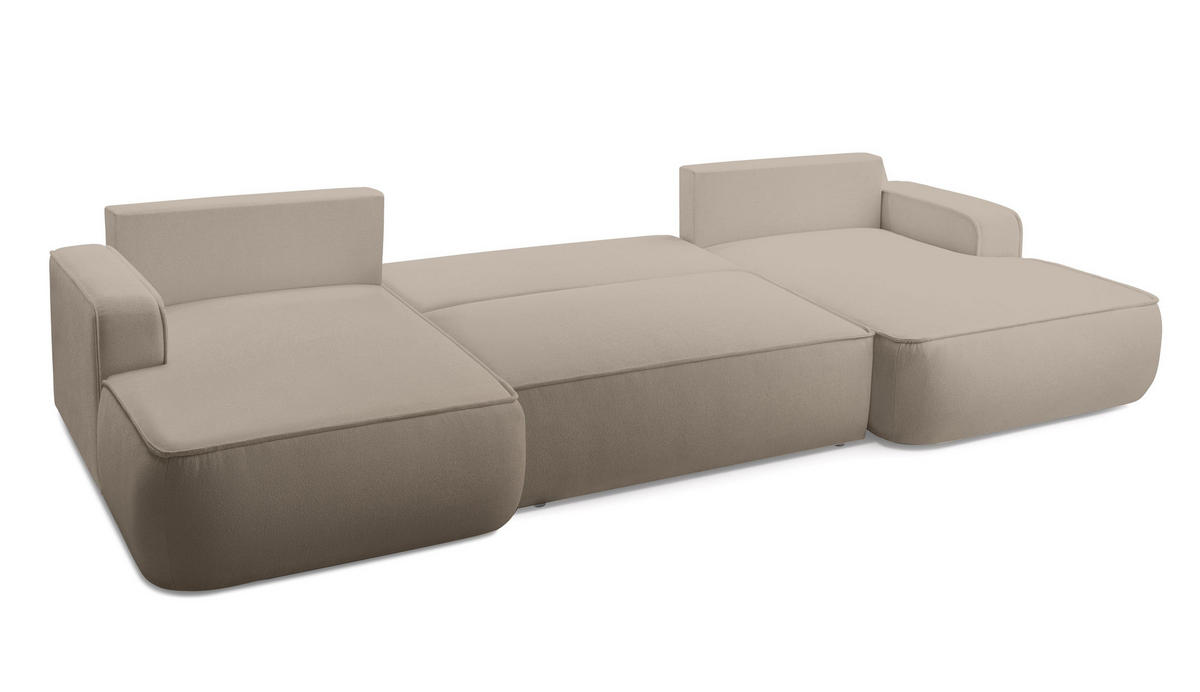 WOHNLANDSCHAFT Ablia Beige 364/168/87 cm mit Schlaffunktion - Beige/Schwarz, Kunststoff/Textil (364/87/168cm) - AX Living