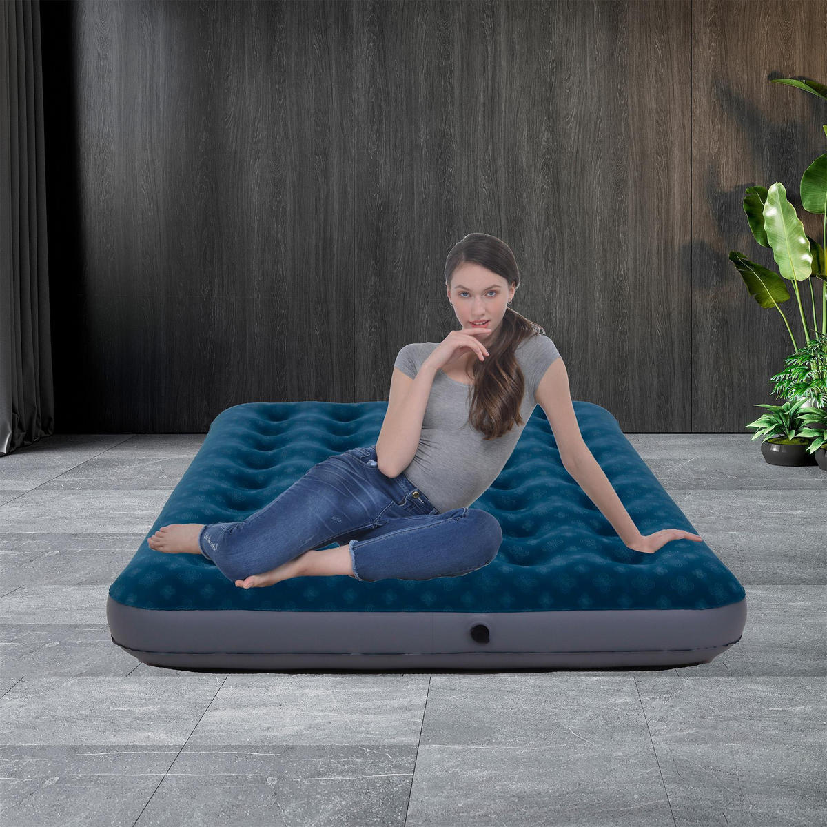 LUFTBETT Luftmatratze Camping 2 Personen 191x137x22cm aufblasbar ohne Pumpe - Blaugrau, Kunststoff (137/191cm) - Avenli