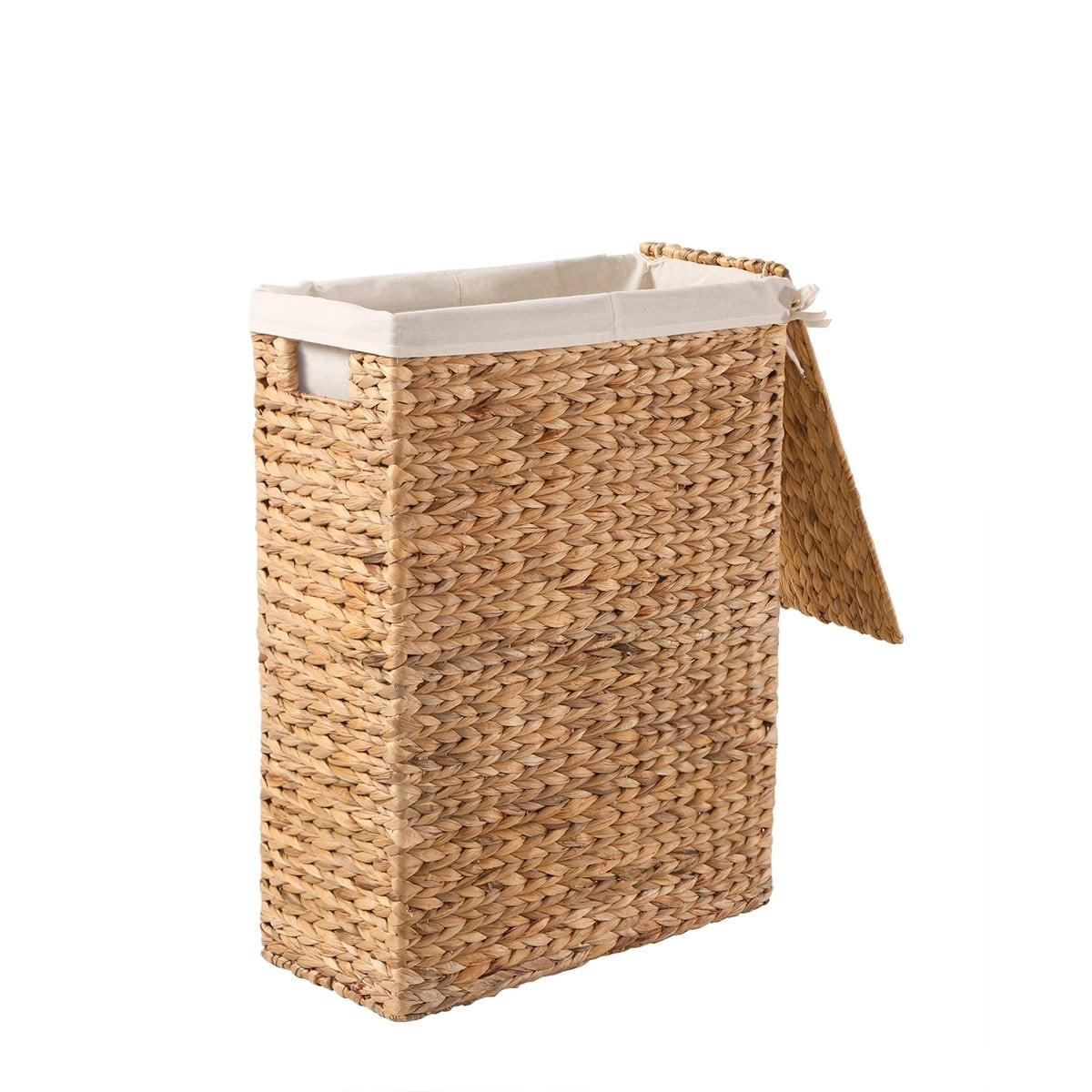 WÄSCHEKORB mit Deckel aus Wasserhyazinthe 45/60/21 cm - Beige, Naturmaterialien (45/60/47cm) - Calicosy