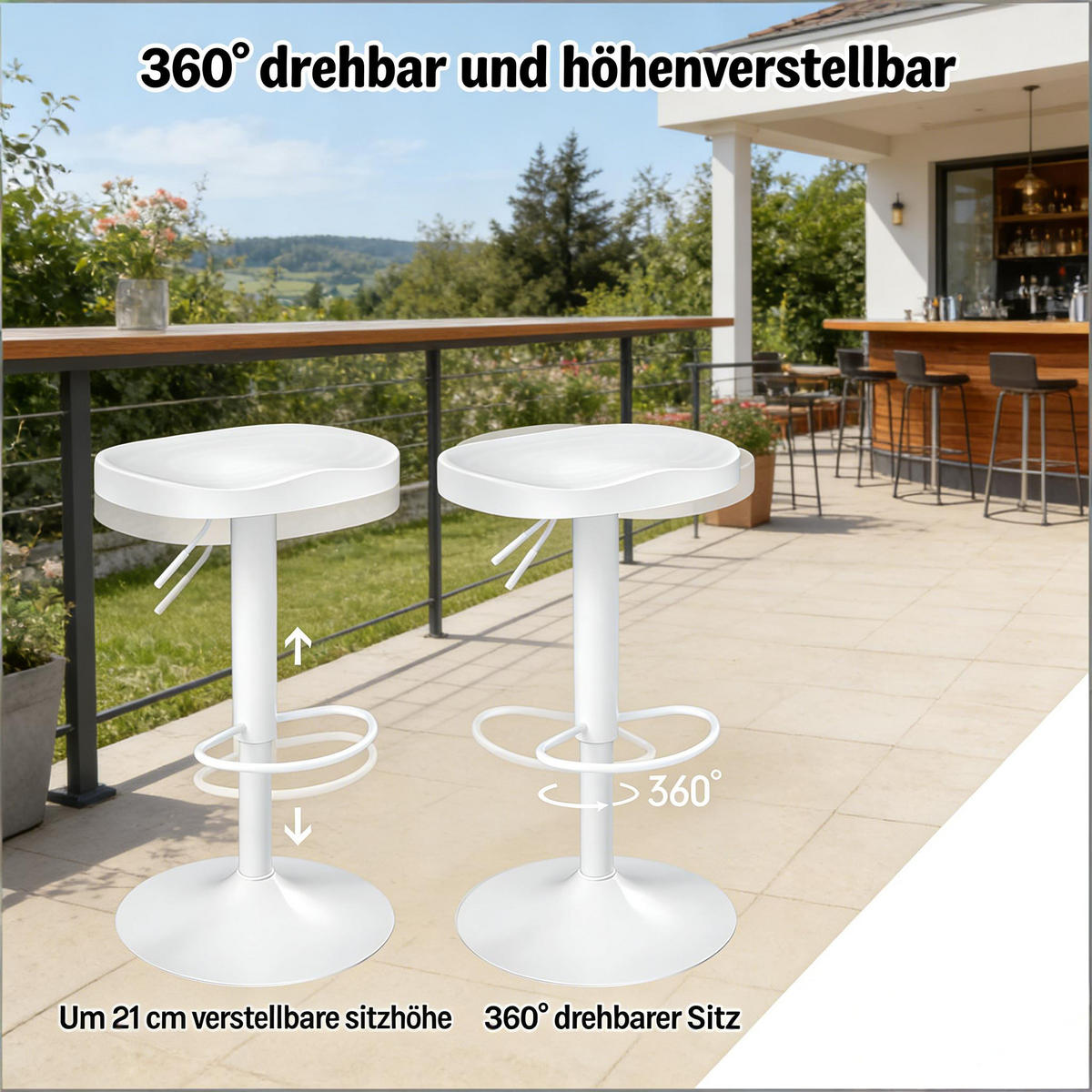 BARHOCKER 1er-Set Weiß Drehbar & Höhenverstellbar aus Massivholz - Weiß, Holz (41.5/81/31.5cm) - PANGIVO