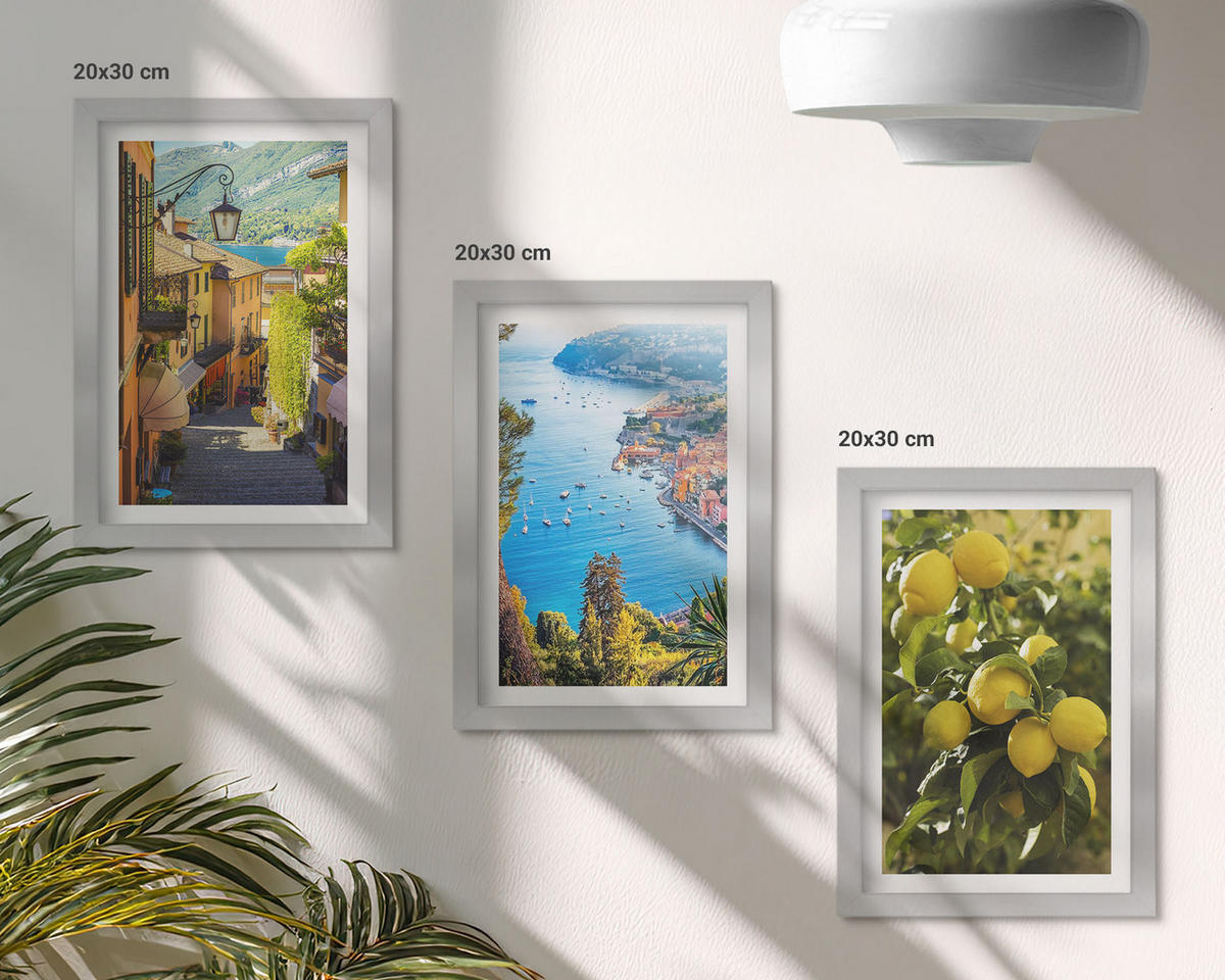 WANDBILDER 3er Set - 20x30 cm Silberner Rahmen - Straßen am Meer, ein Meer aus Zitronen - Silberfarben, Kunststoff (20/30cm) - ArtPrintCave