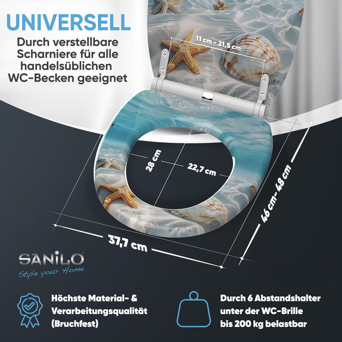 WC Sitz mit Absenkautomatik Waterworld - Blau, Holzwerkstoff (38/6/47cm) - Sanilo