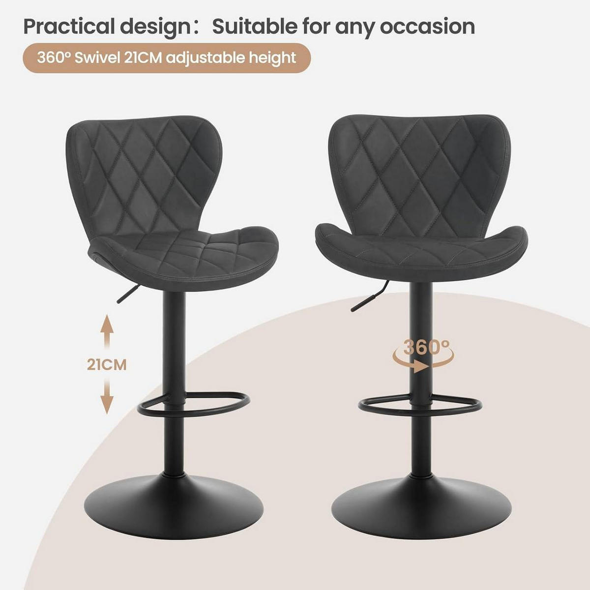 BARHOCKER 4er Set, Kunstleder, Metallgestell, Anthrazit - Anthrazit/Schwarz, Textil/Metall (47/89/54cm) - Woltu