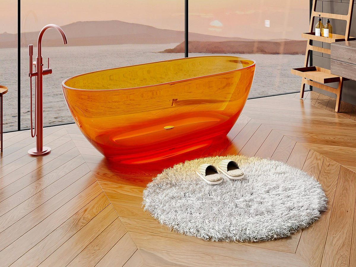 FREISTEHENDE Badewanne - 1 Person - harz - orange Spavo - Orange, Kunststoff (160/56/72cm) - Vente-Unique