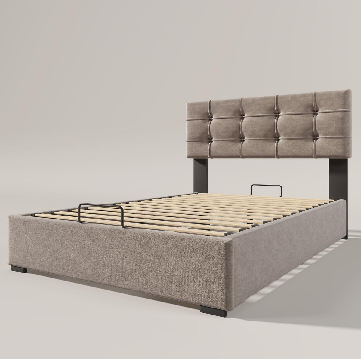 ČALÚNENÁ posteľ z masívneho dreva, zamatu a kovu 90x200 cm svetlosivá s nastaviteľným čelom a úložným priestorom - svetlosivá, textil (90/200cm) - Modfu