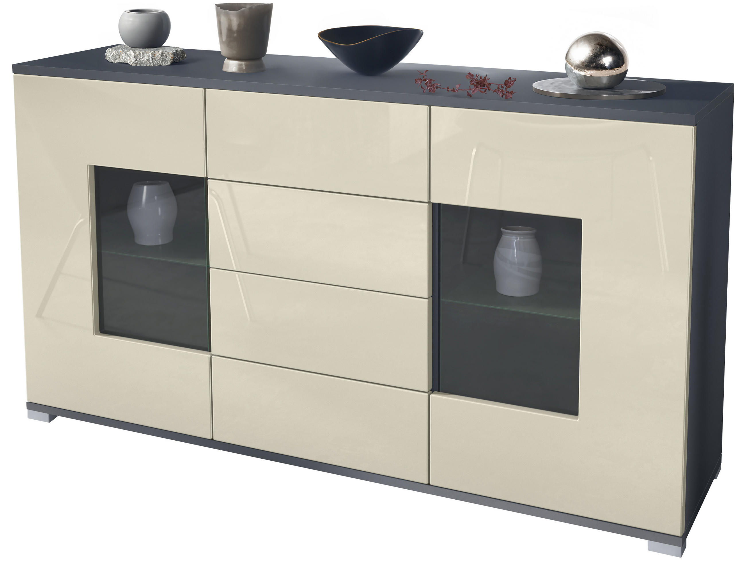 SIDEBOARD Grömitz Creme Hochglanz - Creme, Holzwerkstoff (138.5/75.5/35cm) - Vladon