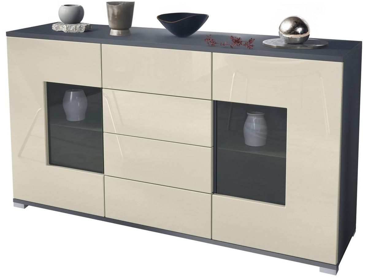 SIDEBOARD Grömitz Creme Hochglanz - Creme, Holzwerkstoff (138.5/75.5/35cm) - Vladon