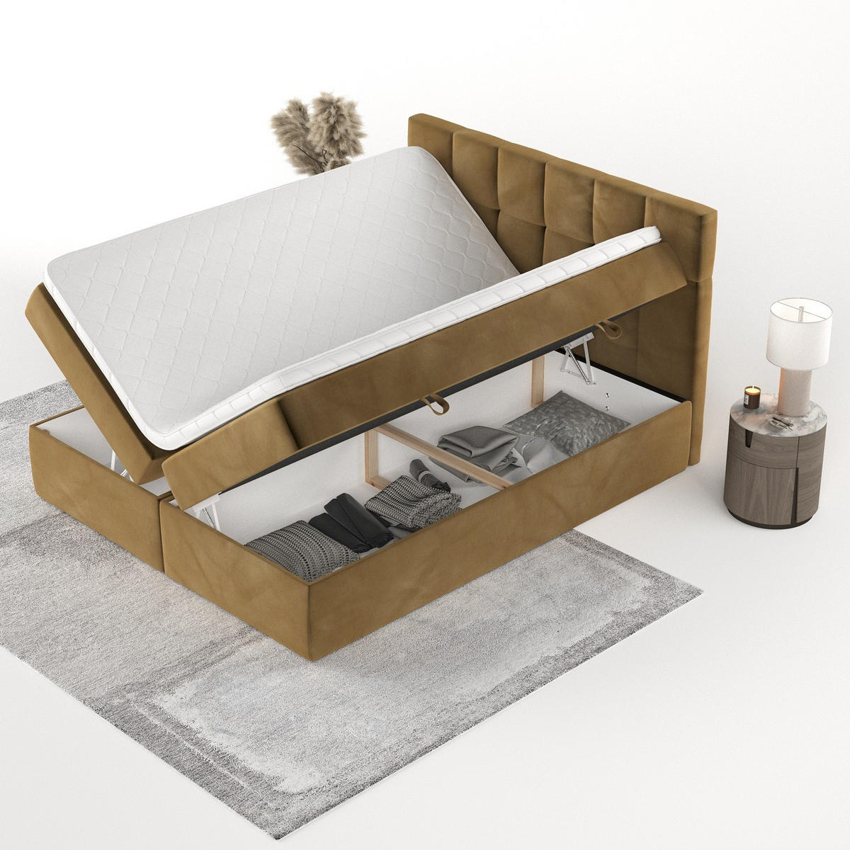 POSTEL BOXSPRING VARENO 180/200 Medově žlutá - černá/med, kov/dřevo (180/200cm) - AltaBeds