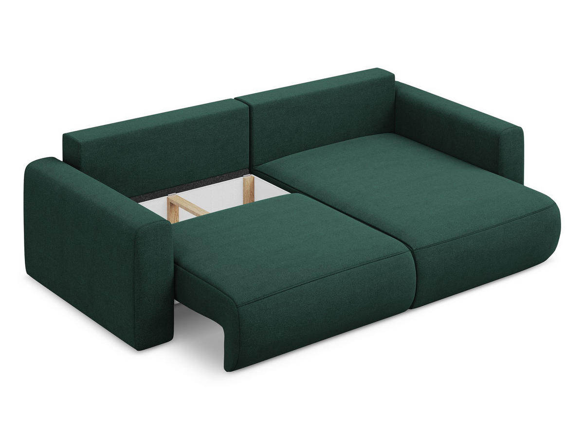 ECKSOFA mit Schlaffunktion Strukturstoff Stoff Grün - Dunkelgrün/Schwarz, Kunststoff/Textil (240/149cm) - Makamii