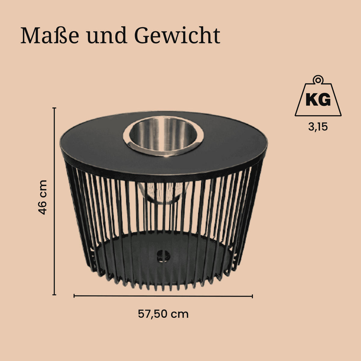 BEISTELLTISCH MIT EDELSTAHL-KÜHLER Stockholm schwarz 46 cm - Schwarz, Kunststoff (57.5/35/46cm) - COOTAB Cooler Table