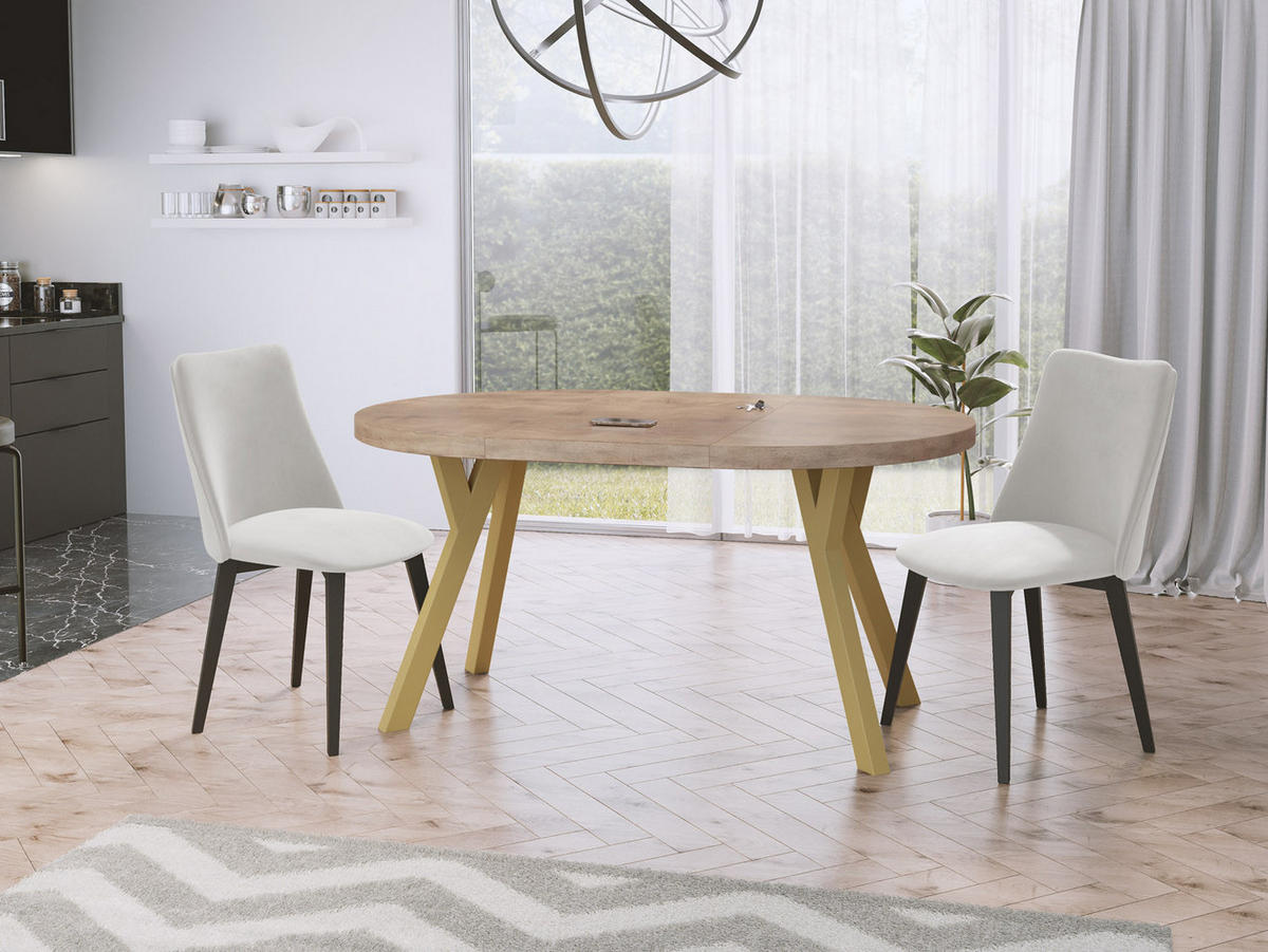 ESSTISCH Mateo runder ausziehbarer, Sonoma Eiche 100-200/100/76 cm - Goldfarben/Sonoma Eiche, Holz/Holzwerkstoff (100/100/76cm) - WFL GROUP