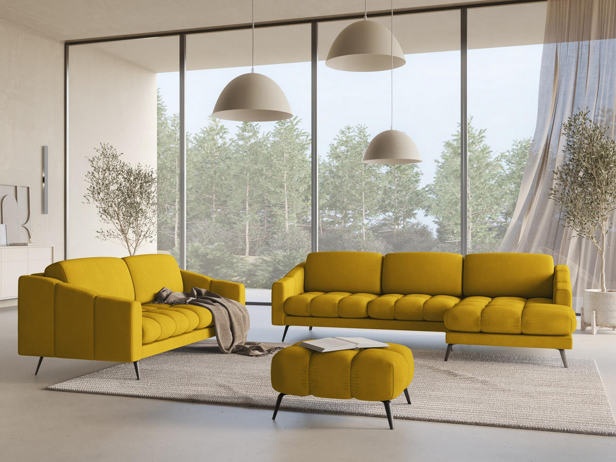 3-SITZER SOFA Chenille Stoff Gelb - Currygelb/Gelb, Textil/Metall (202/80/95cm) - Makamii