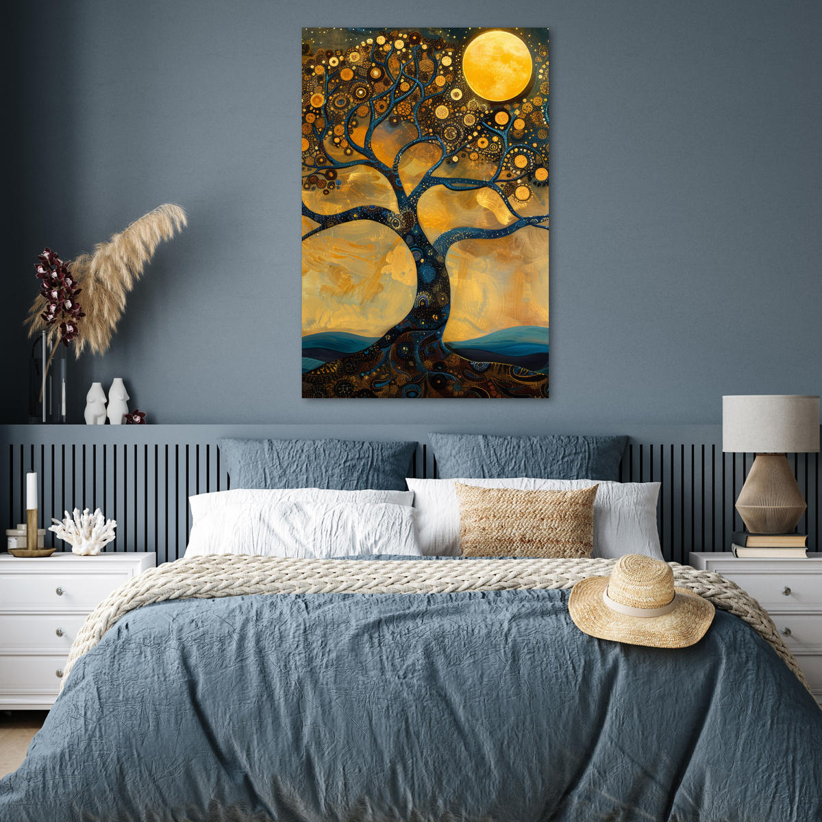 POSTER Baum - Mond - Blumen - Gold - Kunst 80x120 cm - Orange, Papier (80/120/0.1cm) - MuchoWow