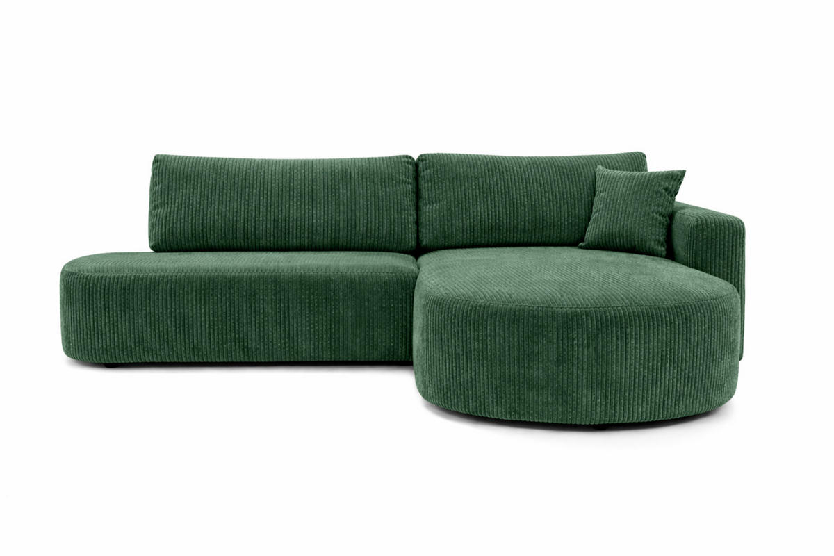 ROHOVÁ SEDAČKA s funkcí spaní a úložným prostorem, manšestrová tkanina Poso, Zelená, Pravá strana, ROUND ONE OPEN XL - zelená barva, dřevo (262/175cm) - Kaiser Möbel