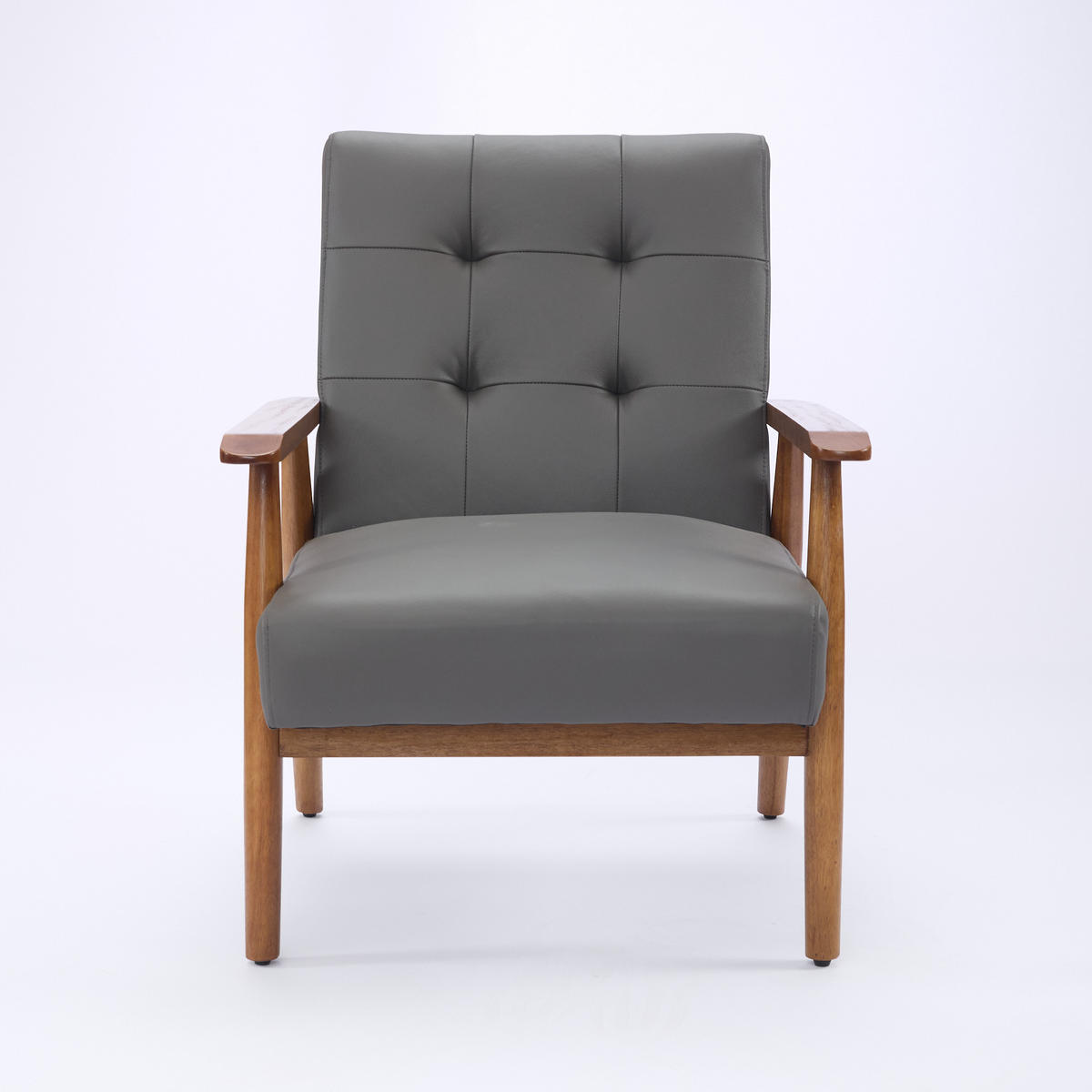 SESSEL Echtleder mit Nussbaum-Armlehnen, DE-42331, Grau - Grau, Holzwerkstoff (80/83/64cm) - ComfortXL