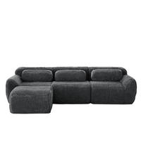 ECKSOFA 291/179/73 cm grau aus Plüsch modular rahmenlos mit Kissen - Grau, Textil (179/291cm) - OKWISH