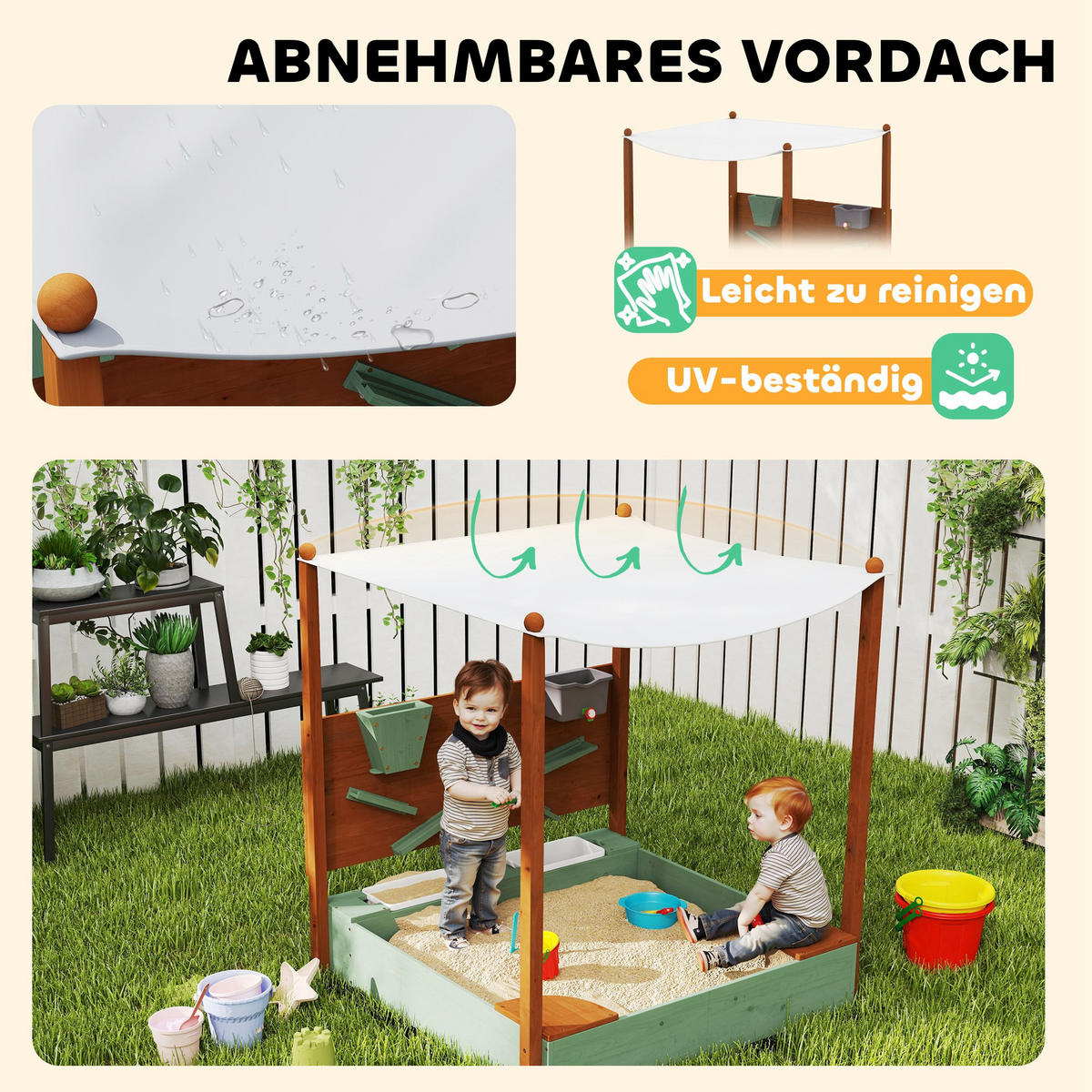 SANDKASTEN, Grün, Tannenholz, Kunststoff - Grün, Holz (116/112.5/128cm) - AIYAPLAY