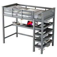 HOCHBETT 90/200 cm aus Kiefernholz mit Schreibtisch und Ablagefächern, Grau - Grau, Holz (90/200cm) - OKMYHOME
