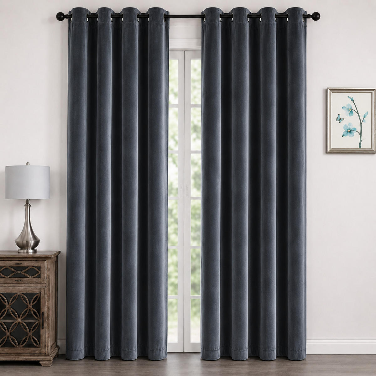 VORHANG Ösen Samt 140/245 cm Anthrazit - Anthrazit, Textil (140/245/245cm) - TiborTex